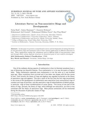 Literature Survey on Non-Associative Rings and Developments