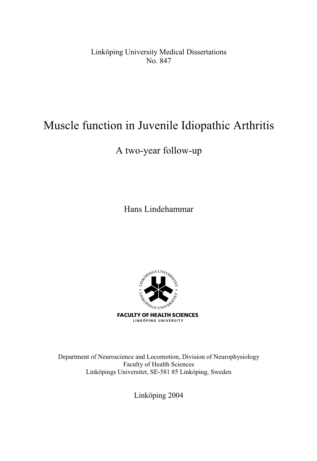 Muscle Function in Juvenile Idiopathic Arthritis