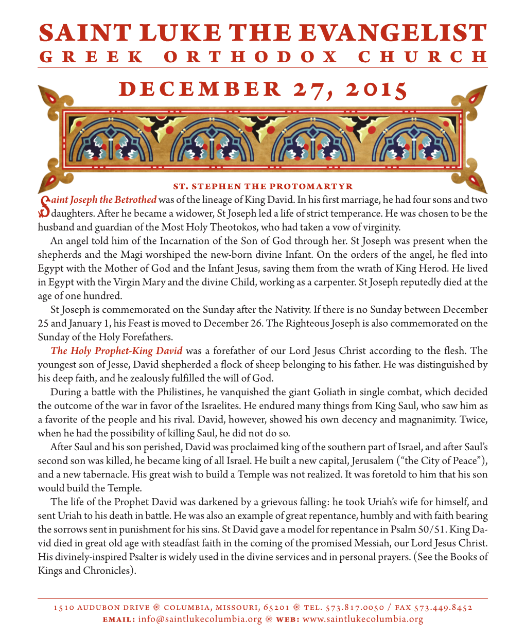 SAINT LUKE the EVANGELIST GREEK ORTHODOX CHURCH December 27, 2015