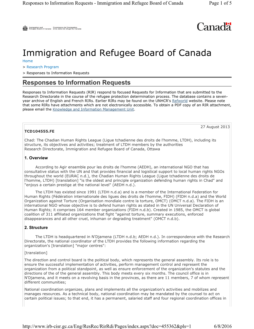 Immigration and Refugee Board of Canada Page 1 of 5