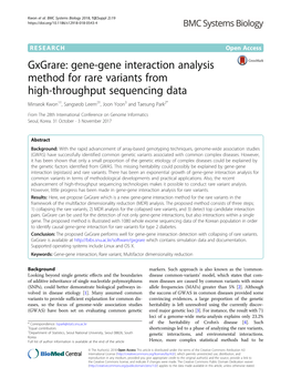 Gene-Gene Interaction Analysis Method for Rare Variants from High-Throughput Sequencing Data Minseok Kwon1†, Sangseob Leem2†, Joon Yoon3 and Taesung Park2*