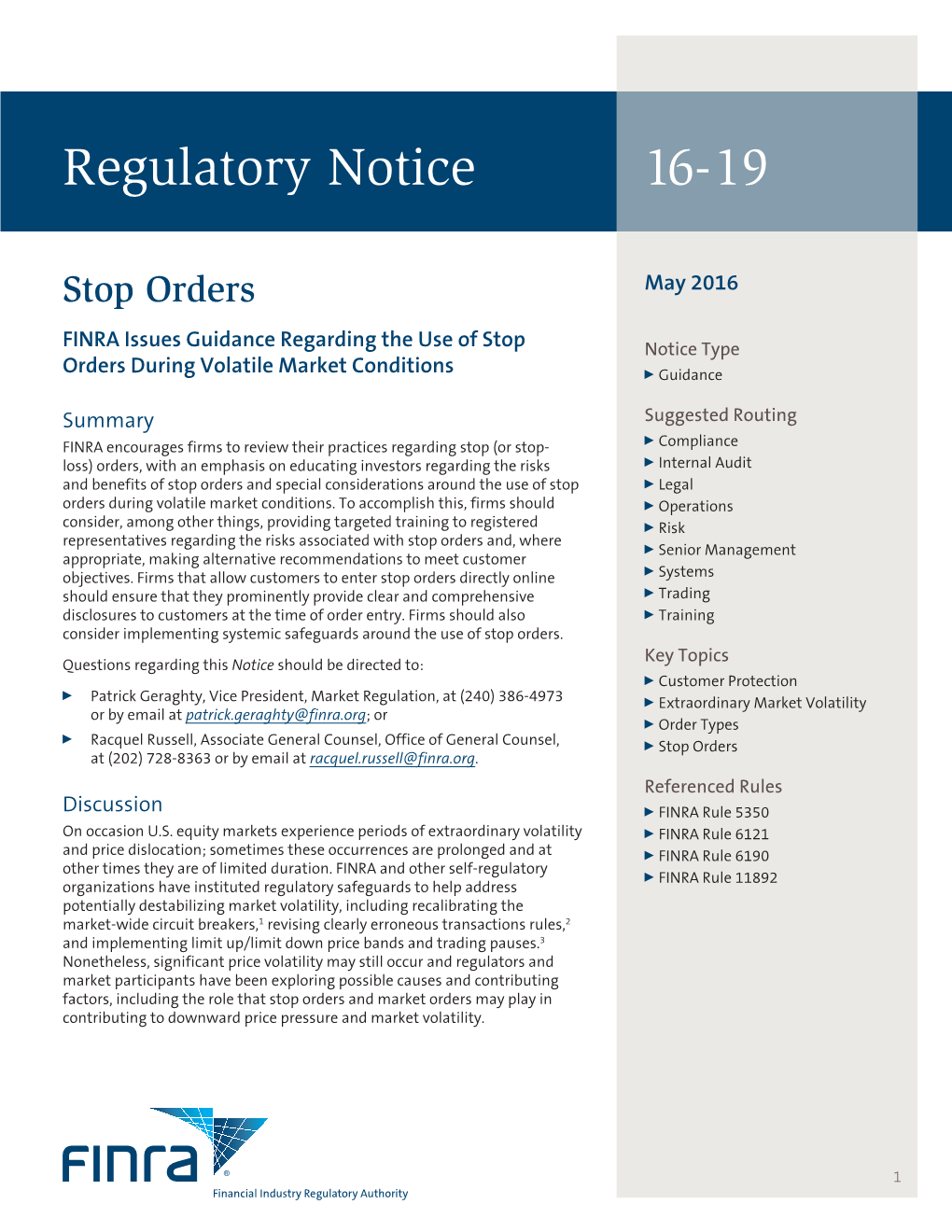 FINRA Regulatory Notice 16-19