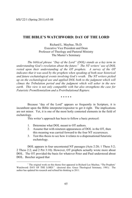 The Bible's Watchword: Day of the Lord