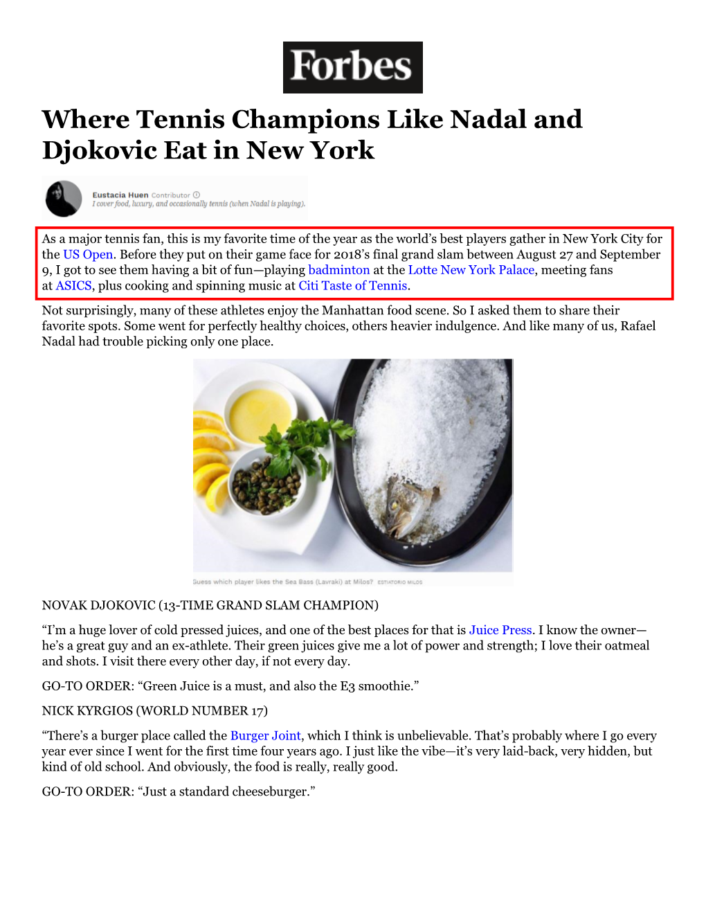 Where Tennis Champions Like Nadal and Djokovic Eat in New York