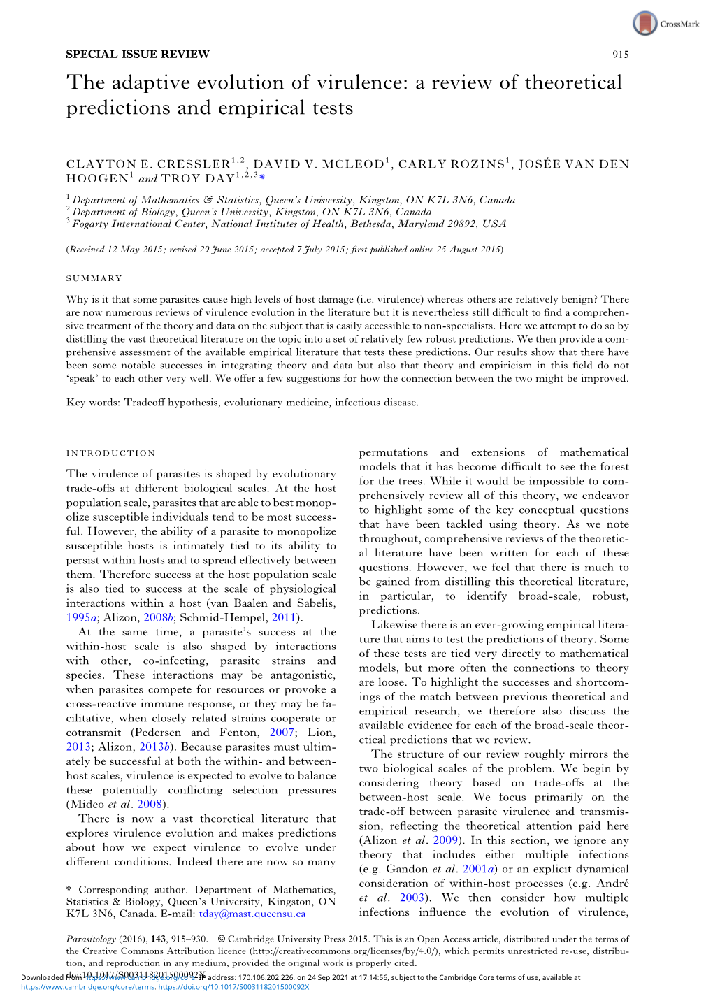 The Adaptive Evolution of Virulence: a Review of Theoretical Predictions and Empirical Tests