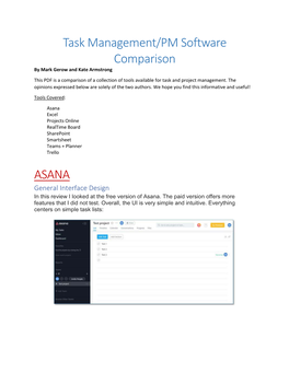 Task Management/PM Software Comparison ASANA