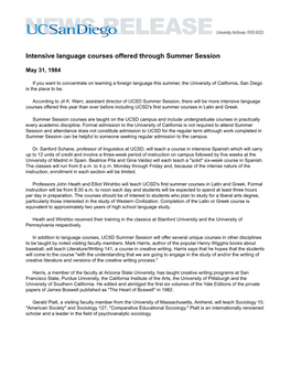 Intensive Language Courses Offered Through Summer Session