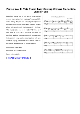 Praise You in This Storm Easy Casting Crowns Piano Solo Sheet Music