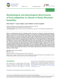 Morphological and Physiological Determinants of Local Adaptation to Climate in Rocky Mountain Butterﬂies