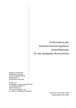 Fortschreibung Des Gewässerentwicklungsplanes Wabe/Mittelriede Für Das Stadtgebiet Braunschweig