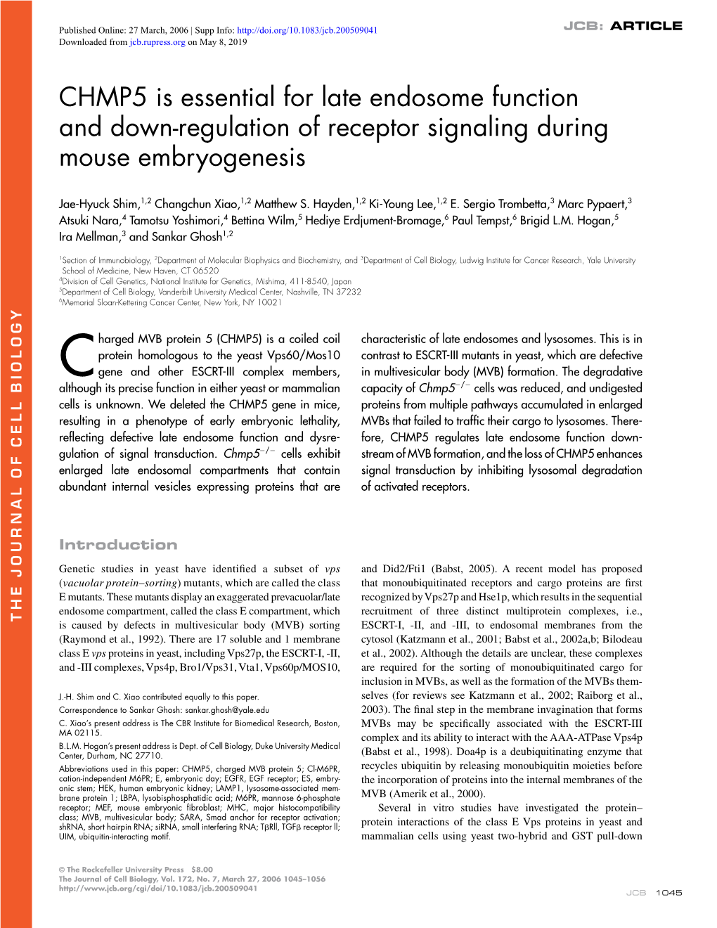 CHMP5 Is Essential for Late Endosome Function and Down-Regulation Of