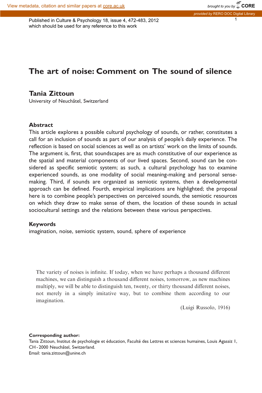 The Art of Noise: Comment on the Sound of Silence