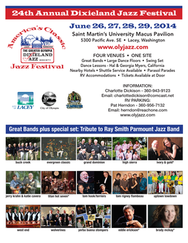 24Th Annual Dixieland Jazz Festival June 26, 27, 28, 29, 2014 Saint Martin’S University Macus Pavilion 5300 Pacific Ave