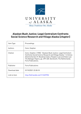 Alaskan Bush Justice: Legal Centralism Confronts Social Science Research and Village Alaska [Chapter]