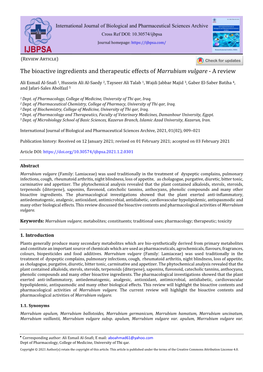 The Bioactive Ingredients and Therapeutic Effects of Marrubium Vulgare - a Review