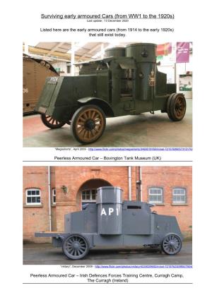 Early Armoured Cars (From WW1 to the 1920S) Last Update : 13 December 2020