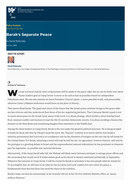 Barak's Separate Peace | the Washington Institute