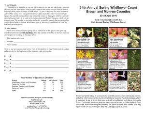 34Th Annual Spring Wildflower Count Brown and Monroe Counties