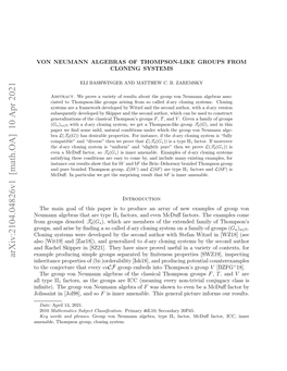 Arxiv:2104.04826V1 [Math.OA]