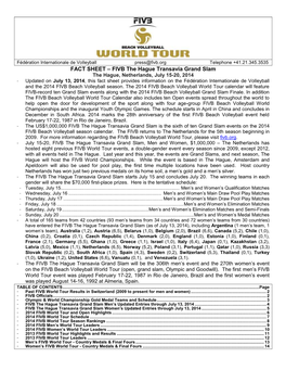 FACT SHEET – FIVB the Hague Transavia Grand Slam