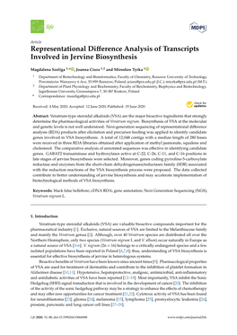 Representational Difference Analysis of Transcripts Involved in Jervine Biosynthesis