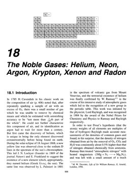 The Noble Gases: Helium, Neon, Argon, Krypton, Xenon and Radon