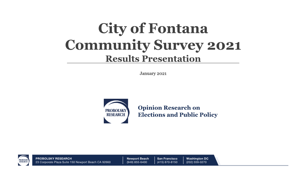 City of Fontana Community Survey 2021 Results Presentation