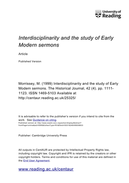 Interdisciplinarity and the Study of Early Modern Sermons