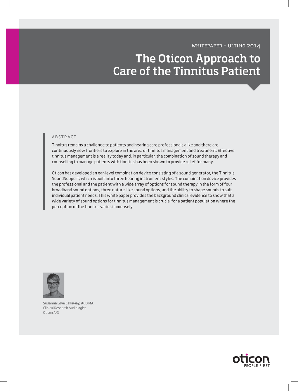 The Oticon Approach to Care of the Tinnitus Patient