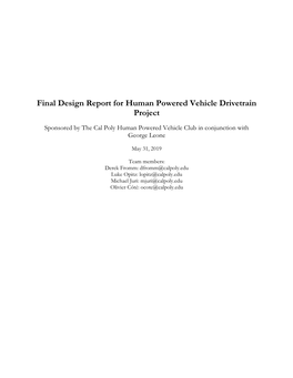 Final Design Report for Human Powered Vehicle Drivetrain Project