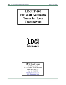 LDG IT-100 100-Watt Automatic Tuner for Icom Transceivers