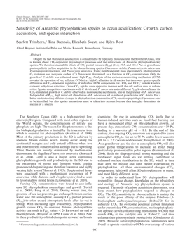 Trimborn, Scarlett, Tina Brenneis, Elizabeth Sweet, and Bj&#246;Rn Rost. Sensitivity of Antarctic Phytoplankton Species to O