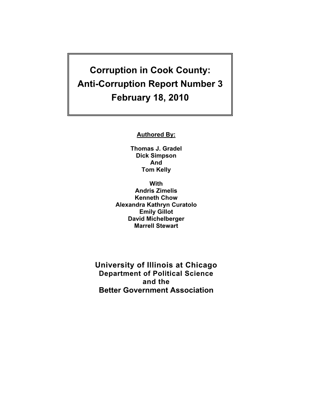 Corruption in Cook County: Anti-Corruption Report Number 3