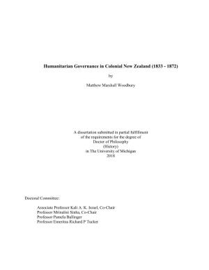 Humanitarian Governance in Colonial New Zealand (1833 - 1872)