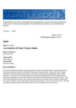An Analysis of Guar Crop in India India