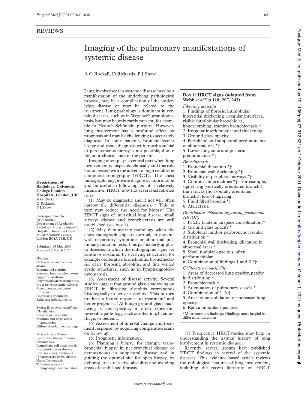 Imaging of the Pulmonary Manifestations of Systemic Disease