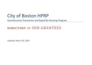 City of Boston HPRP Homelessness Prevention and Rapid Re-Housing Program