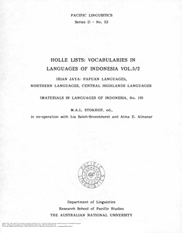 Holle Lists: Vocabularies in Languages of Indonesia, Vol. 5/1: Irian Jaya: Papuan Languages, Northern Languages, Central Highlands Languages