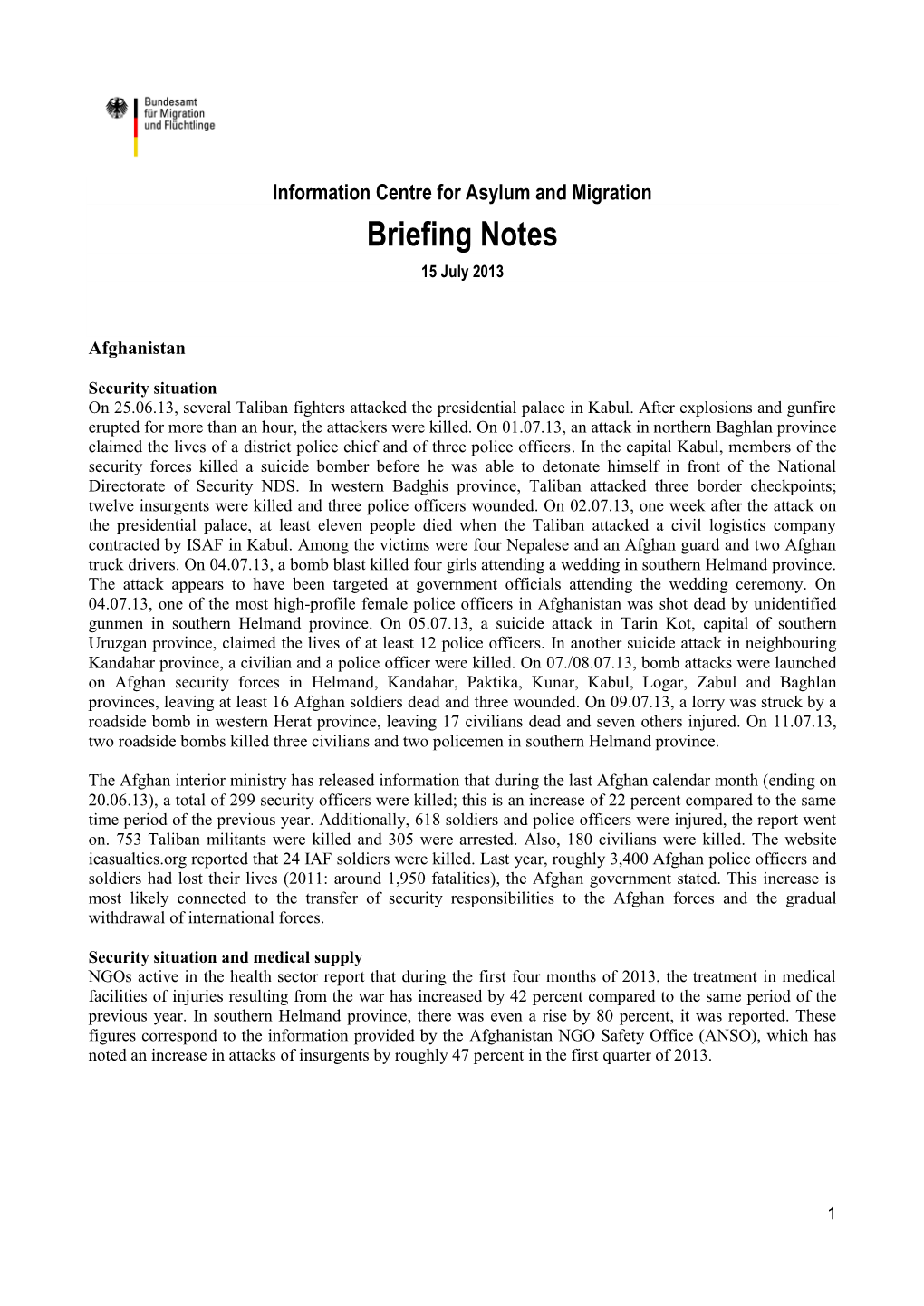 Briefing Notes 15 July 2013