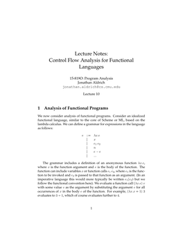Lecture Notes: Control Flow Analysis for Functional Languages
