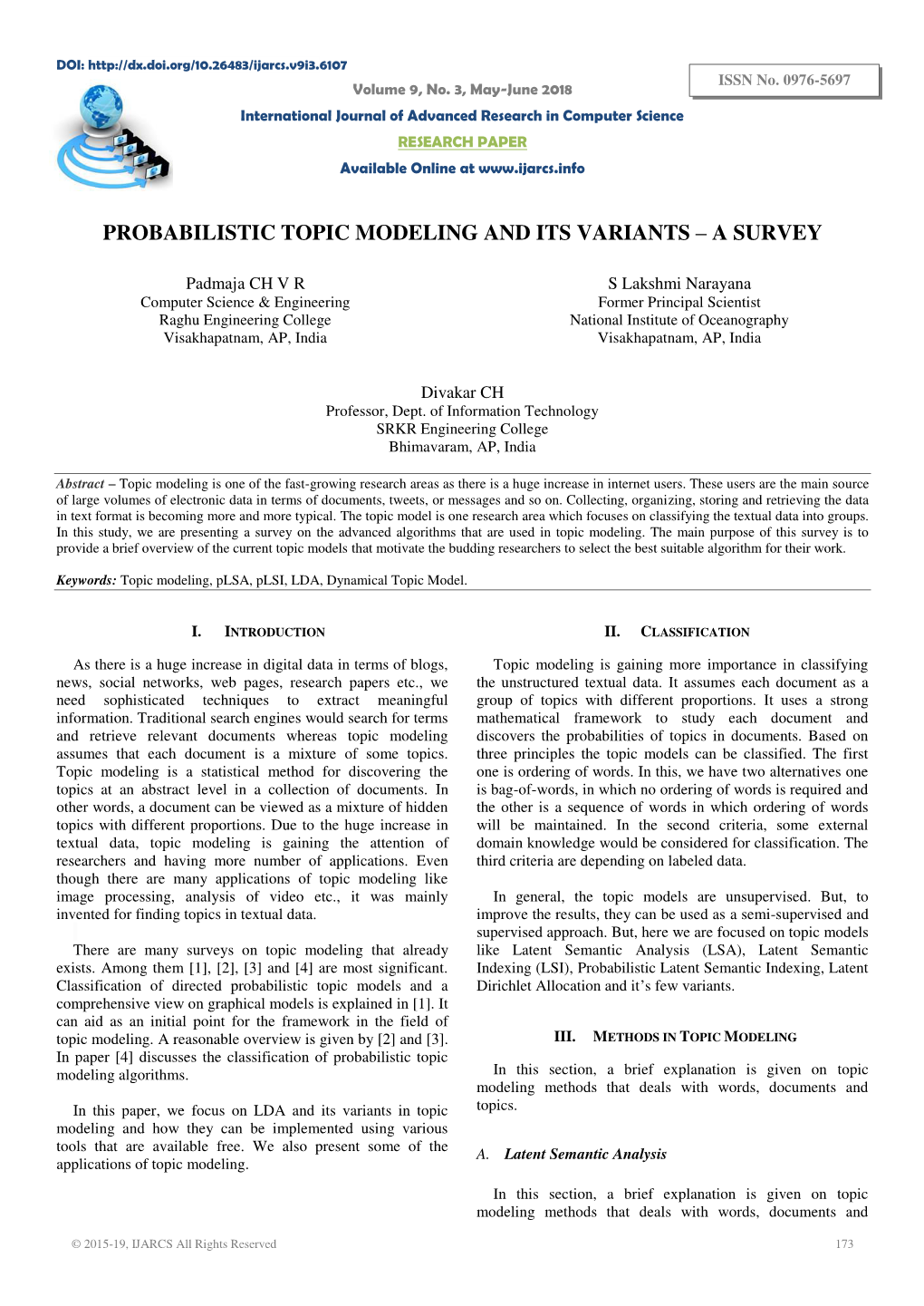 Probabilistic Topic Modeling and Its Variants – a Survey