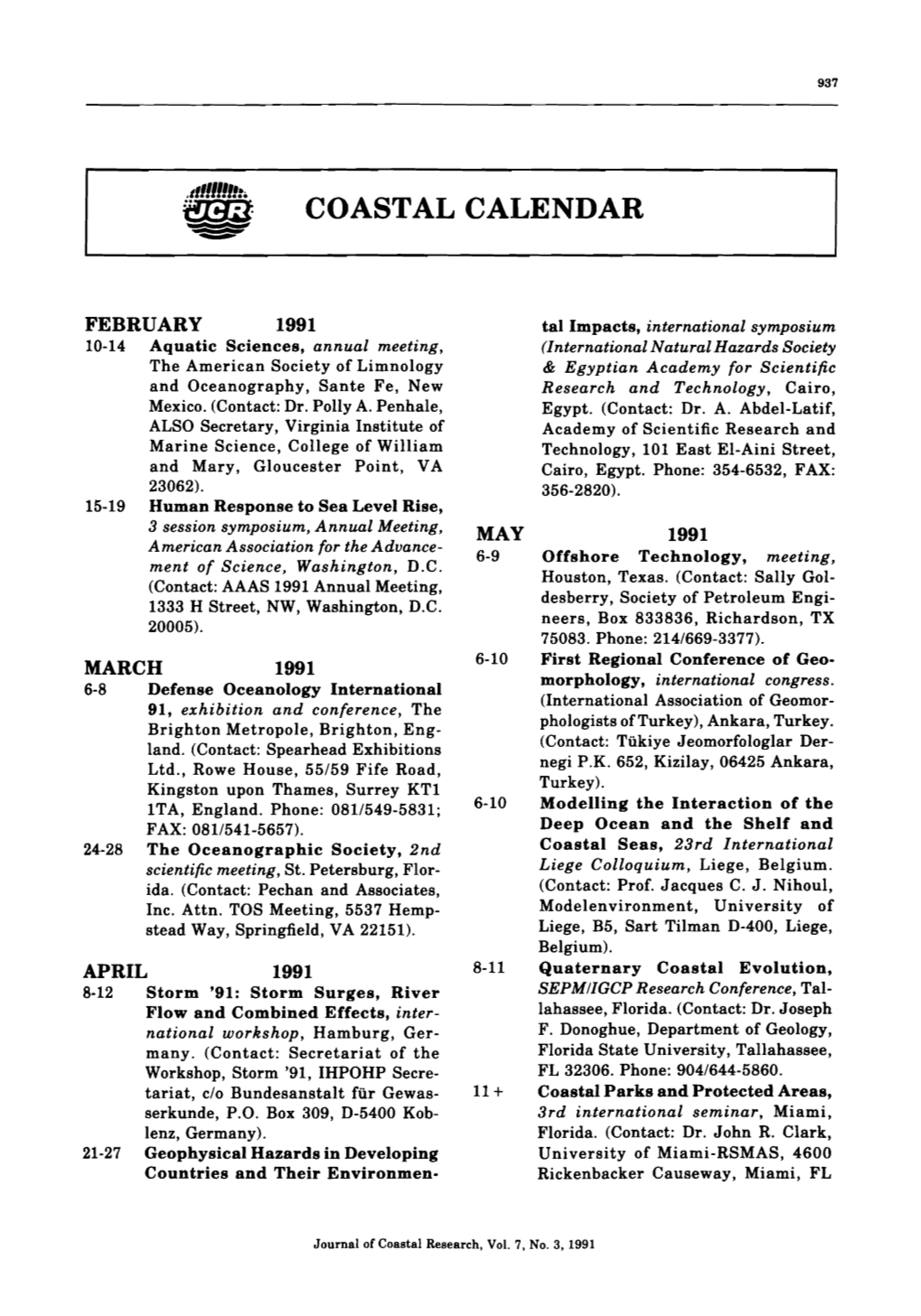 COASTAL CALENDAR 4Iiiiiiiiii