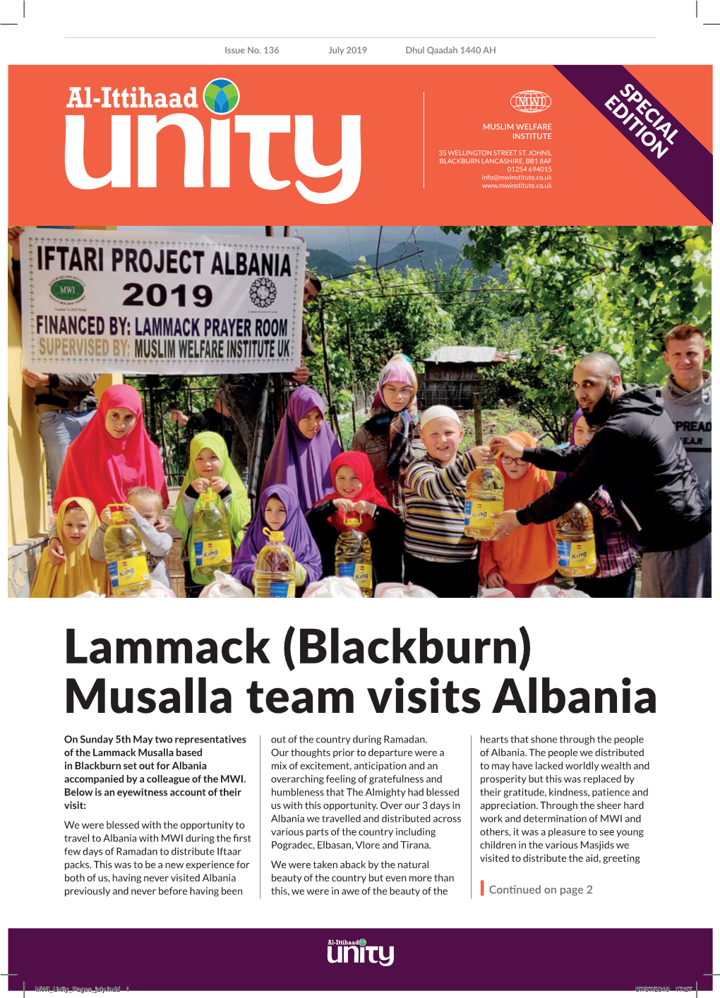 Lammack (Blackburn) Musalla Team Visits Albania on Sunday 5Th May Two Representatives out of the Country During Ramadan