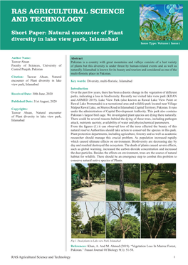 Natural Encounter of Plant Diversity in Lake View Park, Islamabad Issue Type: Volume1 Issue1
