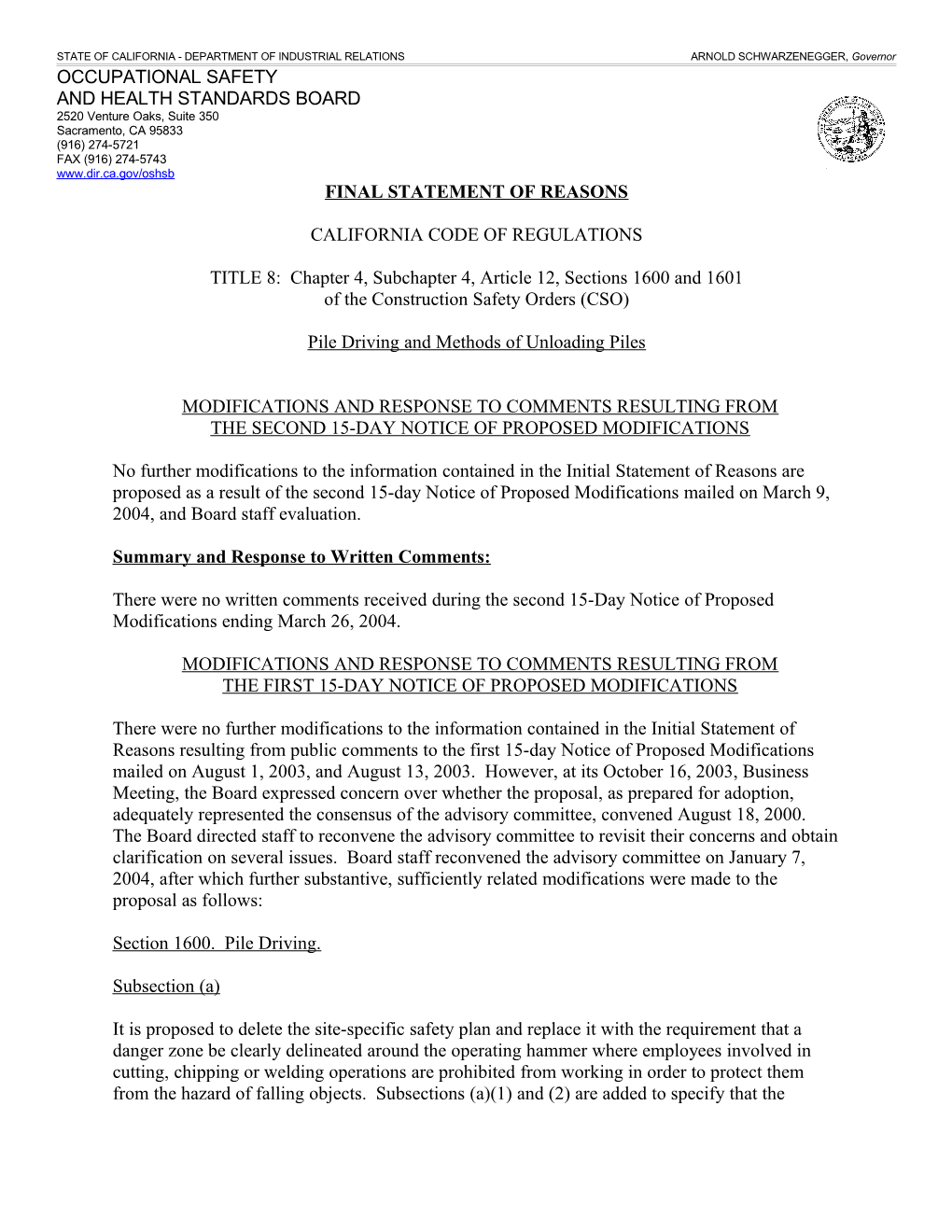 STATE of CALIFORNIA - DEPARTMENT of INDUSTRIAL RELATIONS ARNOLD SCHWARZENEGGER, Governor s11