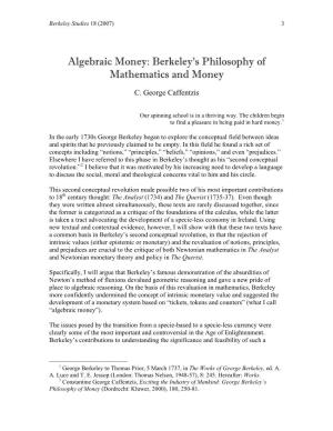 Algebraic Money: Berkeley's Philosophy of Mathematics And