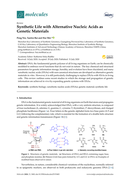 Synthetic Life with Alternative Nucleic Acids As Genetic Materials