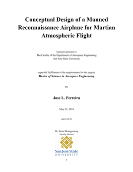 Conceptual Design of a Manned Reconnaissance Airplane for Martian Atmospheric Flight