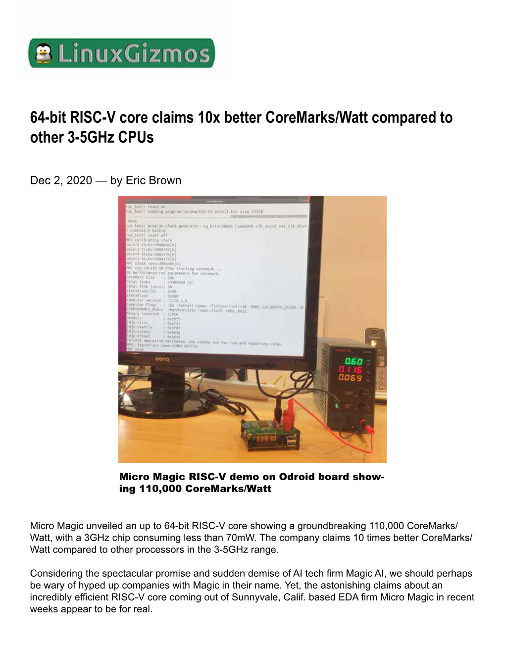 64-Bit RISC-V Core Claims 10X Better Coremarks/Watt Compared to Other 3-5Ghz Cpus