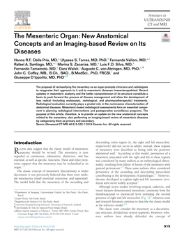 The Mesenteric Organ: New Anatomical Concepts and an Imaging-Based Review on Its Diseases Hanna R.F